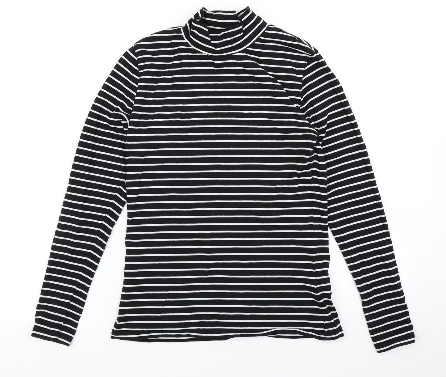 M&S Womens Black Striped  Basic T-Shirt Size 10