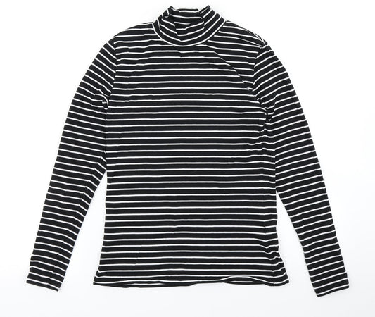 M&S Womens Black Striped  Basic T-Shirt Size 10