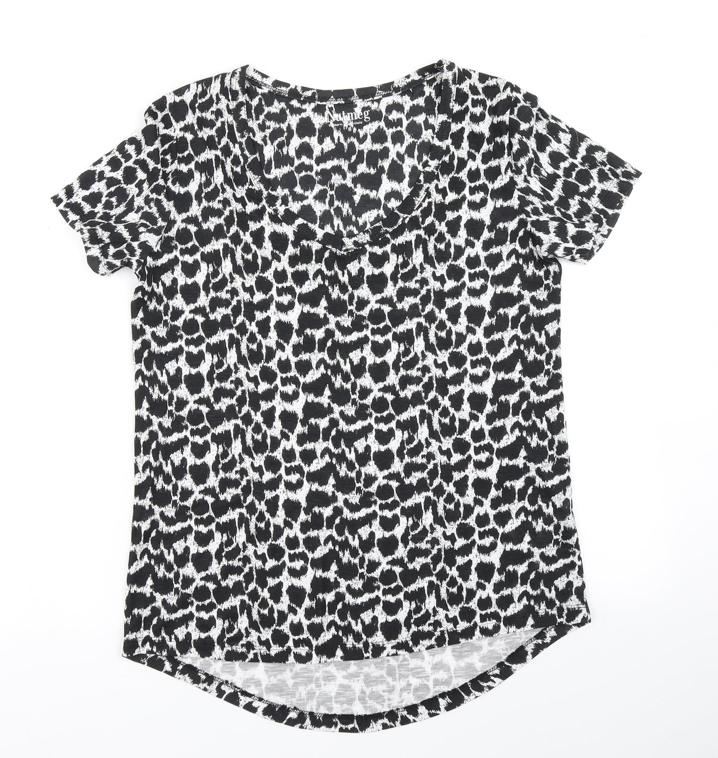 Nutmeg Womens Black Animal Print  Basic T-Shirt Size 8