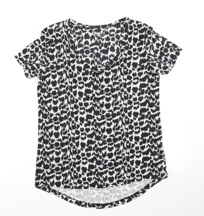 Nutmeg Womens Black Animal Print  Basic T-Shirt Size 8