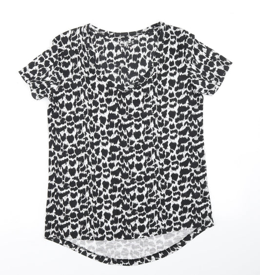 Nutmeg Womens Black Animal Print  Basic T-Shirt Size 8
