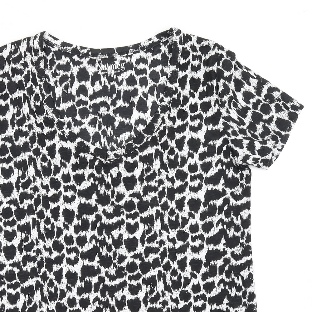Nutmeg Womens Black Animal Print  Basic T-Shirt Size 8