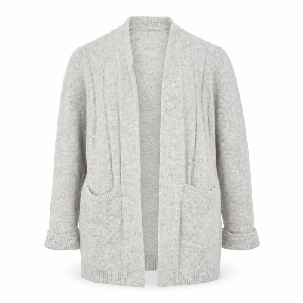 Front view of Marks & Spencer women’s grey knit cardigan jumper, size M