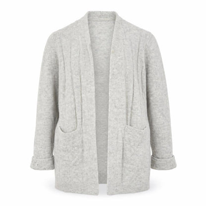 Front view of Marks & Spencer women’s grey knit cardigan jumper, size M