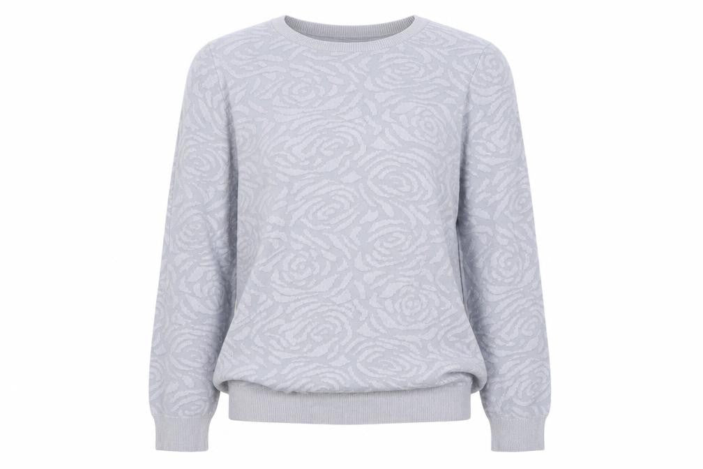 Front view of Dorothy Perkins women’s black floral knit jumper, size UK 10