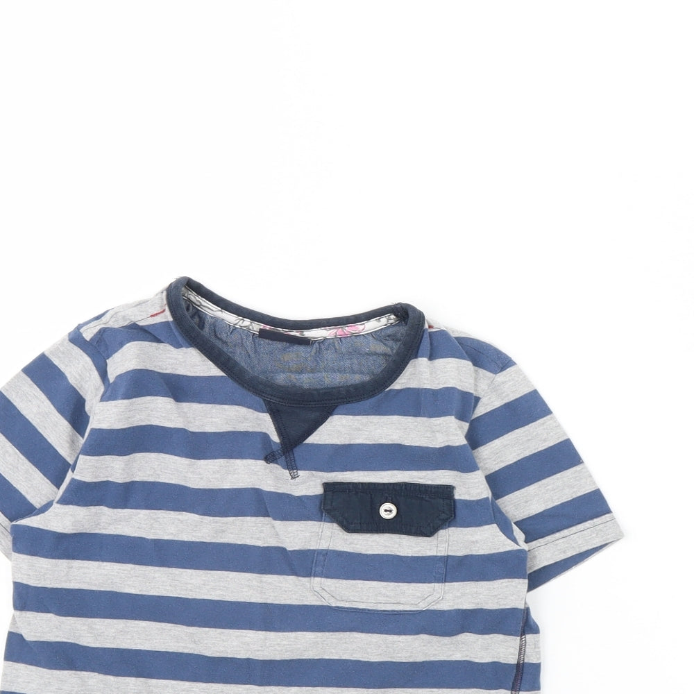 Close-up detail of Next boys’ grey striped basic t-shirt, size 8, years