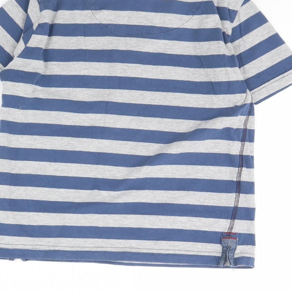 Brand and care label for Next boys’ grey striped basic t-shirt, size 8, years