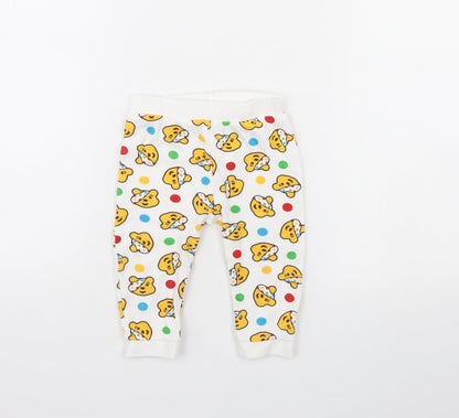 George Baby White Spotted  Jogger Trousers Size 9 Months  - Pudsey Bear