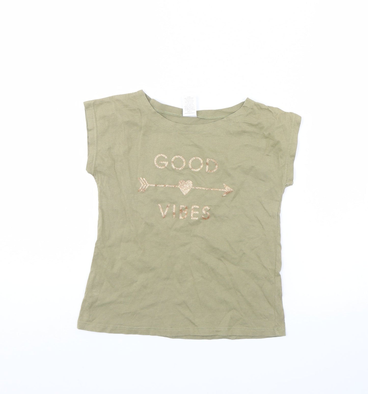 Preworn Girls Green   Basic T-Shirt Size 7 Years  - Good vibes