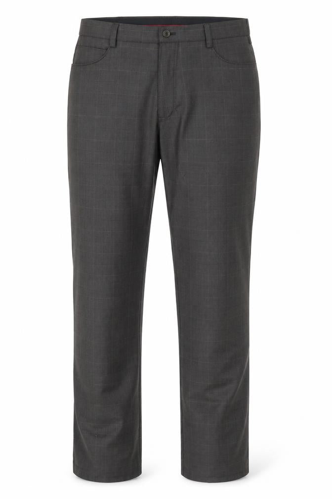 Front view of Preworn men’s brown striped trousers, size 36, in, 31-inch leg
