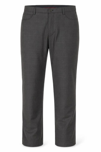 Front view of Preworn men’s brown striped trousers, size 36, in, 31-inch leg