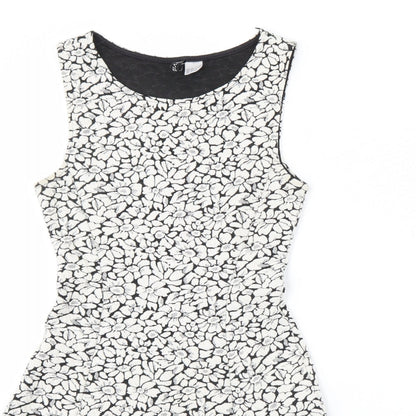 Divided Womens Black Floral  Fit & Flare  Size 8