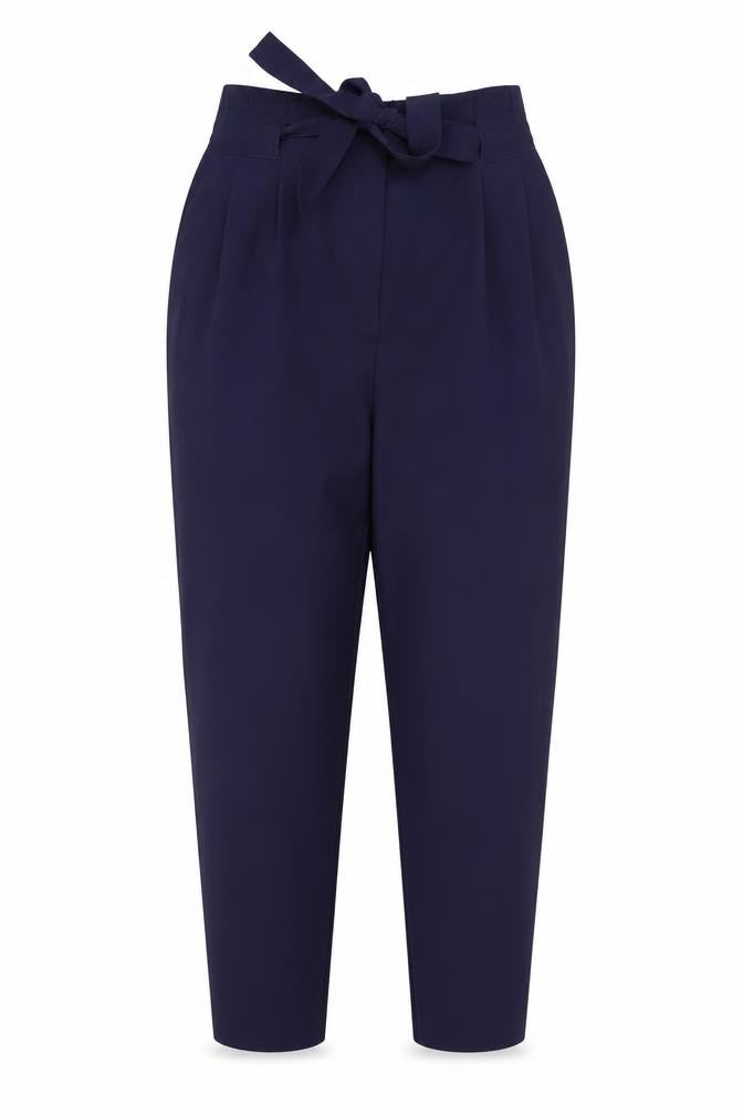 Front view of ASOS women’s blue trousers, size UK 12, 28-inch leg