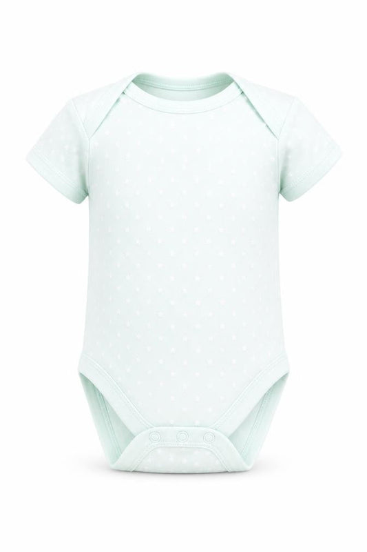 Front view of Mini Club girls’ green geometric babygrow one-piece, size 0-3, months