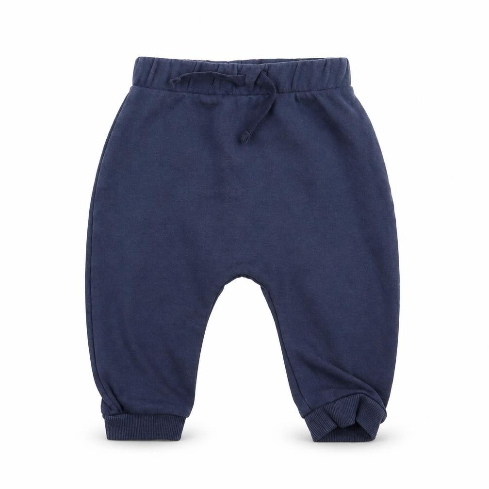 Front view of Asda George boys’ blue jogger trousers, size 6-9, months