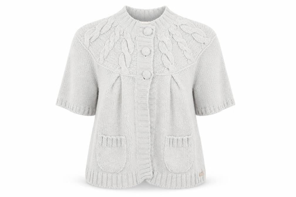 Front view of Chilli Pepper women’s grey cardigan jumper, size L