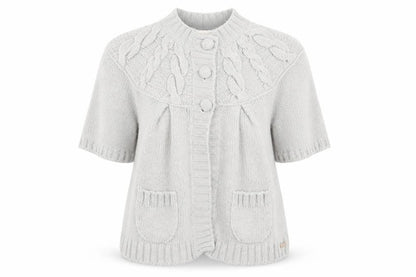 Front view of Chilli Pepper women’s grey cardigan jumper, size L