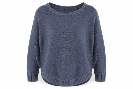 Front view of Miss Selfridge women’s blue jumper, size UK 8