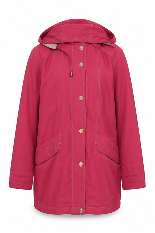 Front view of telemac men’s red overcoat coat, size S