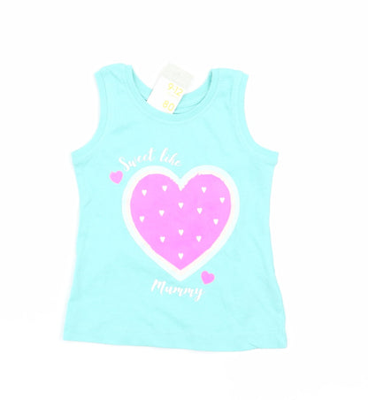 Additional front view of Primark girls’ blue basic tank, size 9-12, months