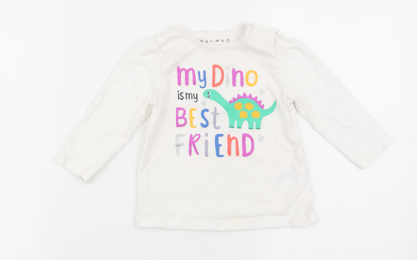 Nutmeg Girls White Animal Print  Basic T-Shirt Size 9-12 Months