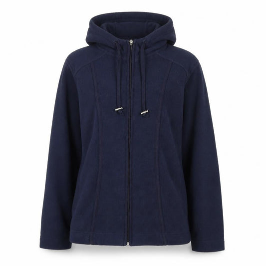 Front view of ISLE women’s blue full zip jumper, size UK 10