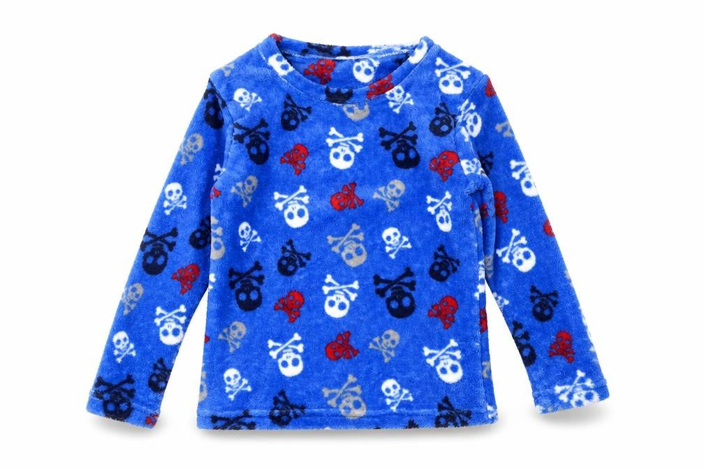Front view of CHILL OUT boys’ blue geometric pyjama set, size 10-11, years