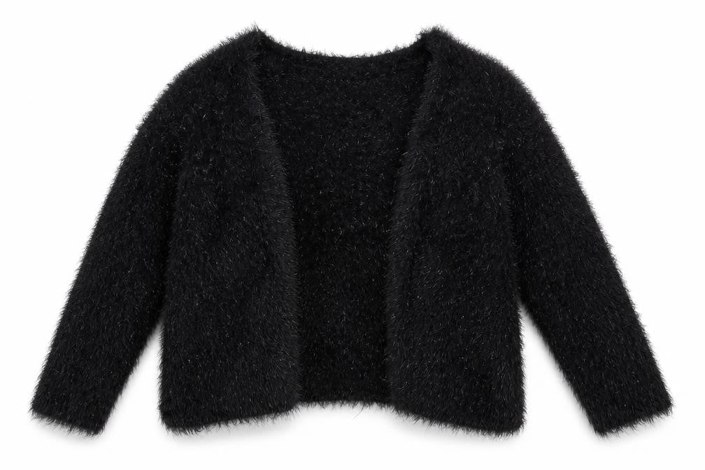 Front view of BHS women’s black cardigan jumper, size UK 12