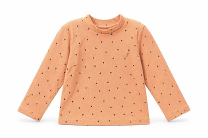 Front view of Primark girls’ orange geometric basic t-shirt, size 9-12, months