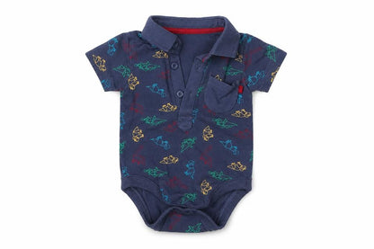 Front view of George boys’ blue geometric babygrow one-piece, size 0-3, months