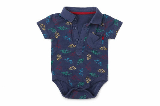 Front view of George boys’ blue geometric babygrow one-piece, size 0-3, months