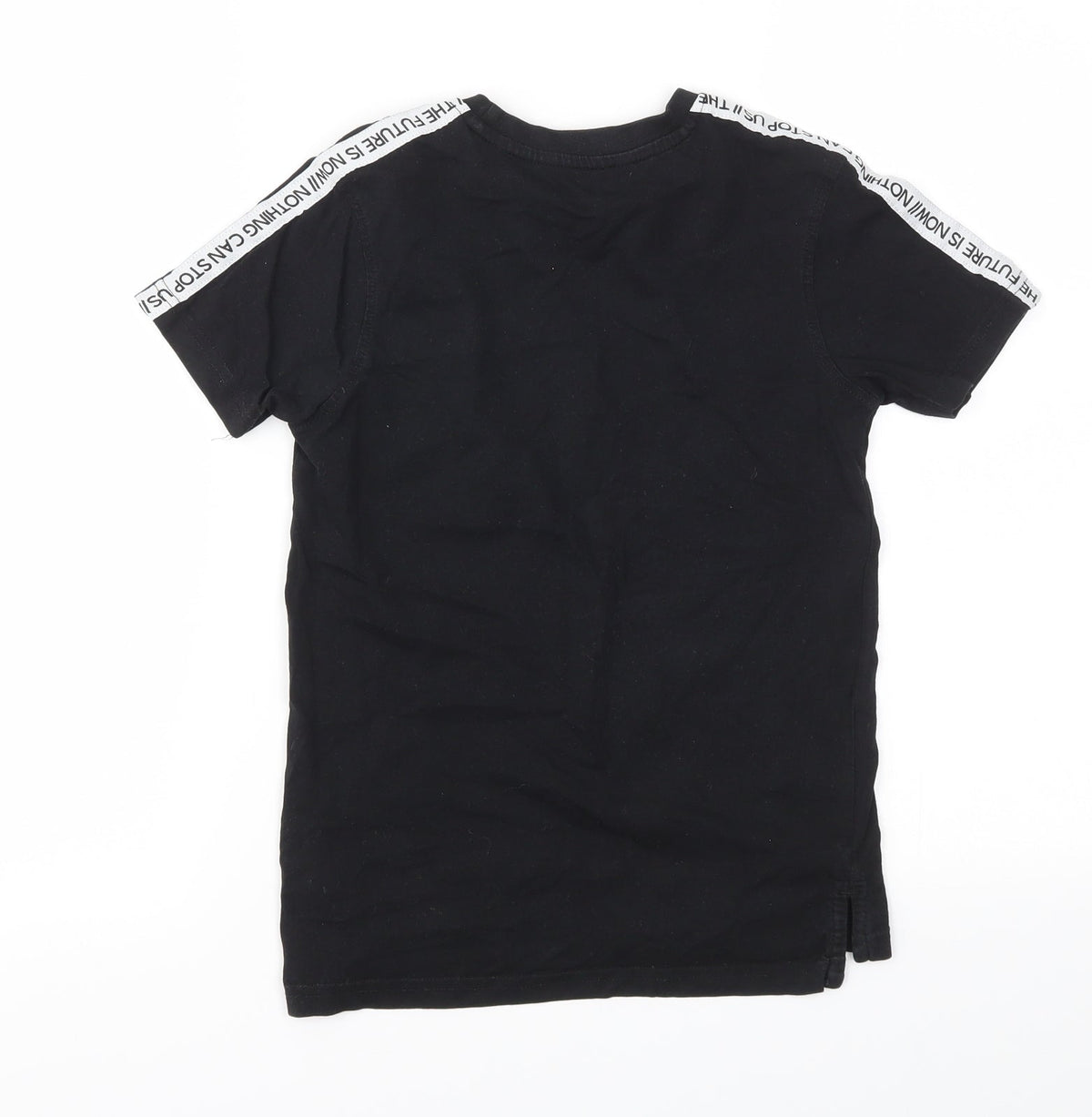 Back view of George boys’ black houndstooth basic t-shirt, size 8-9, years