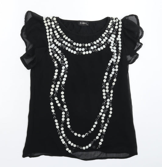 Womens UK Size M Club L Black Basic Blouse