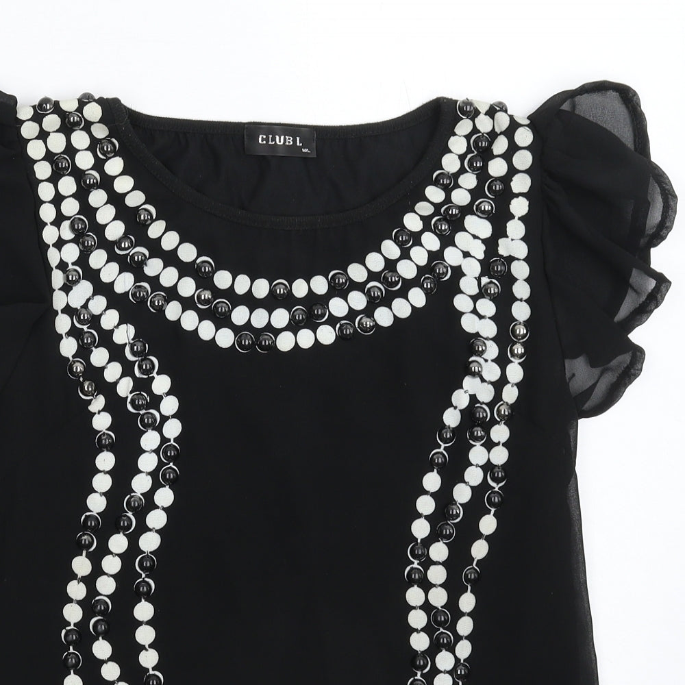 Womens UK Size M Club L Black Basic Blouse