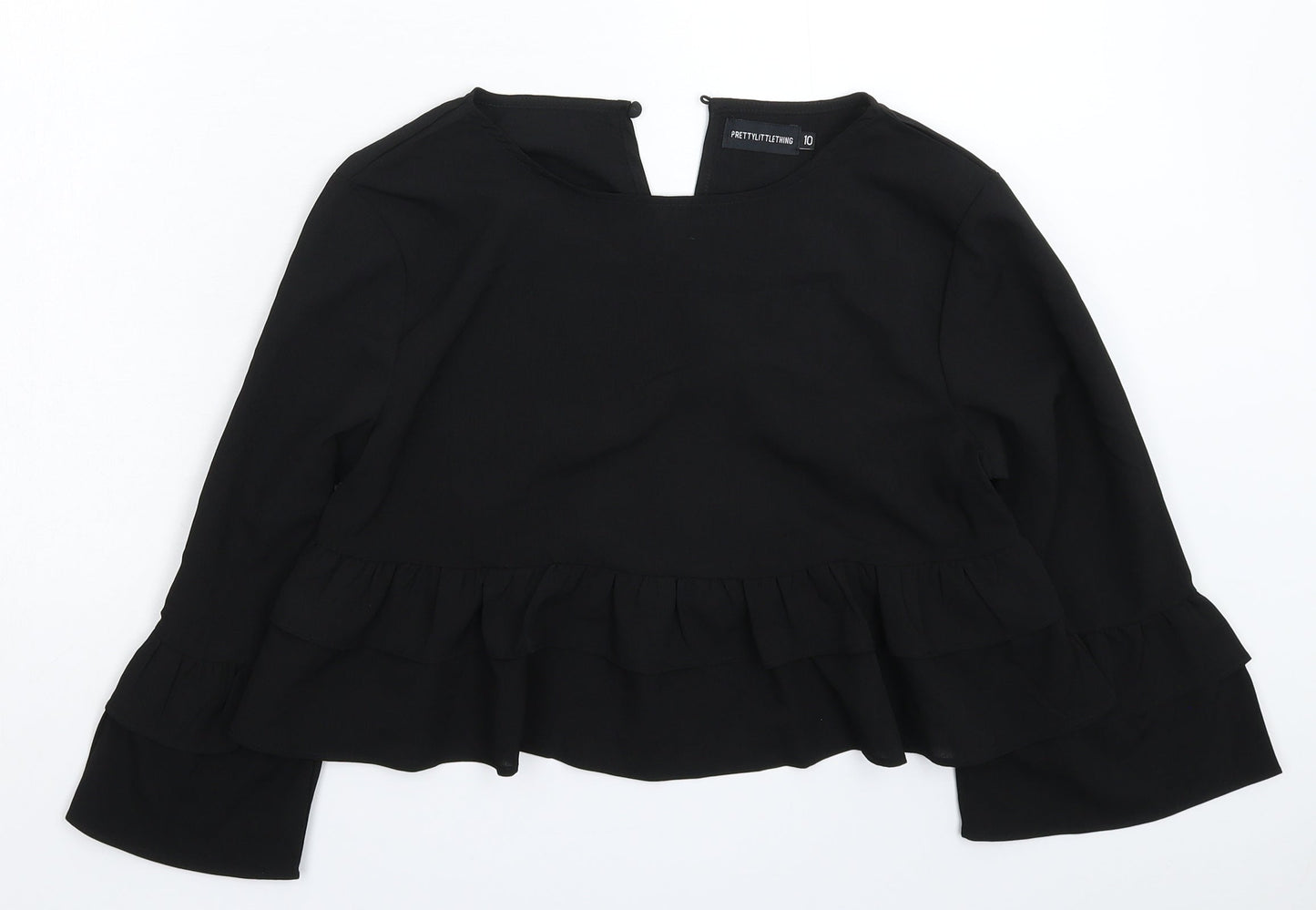 Womens UK Size 10 PRETTYLITTLETHING Black Basic Blouse