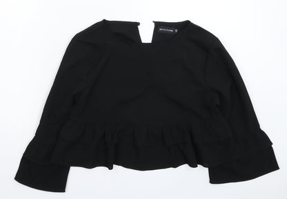 Womens UK Size 10 PRETTYLITTLETHING Black Basic Blouse