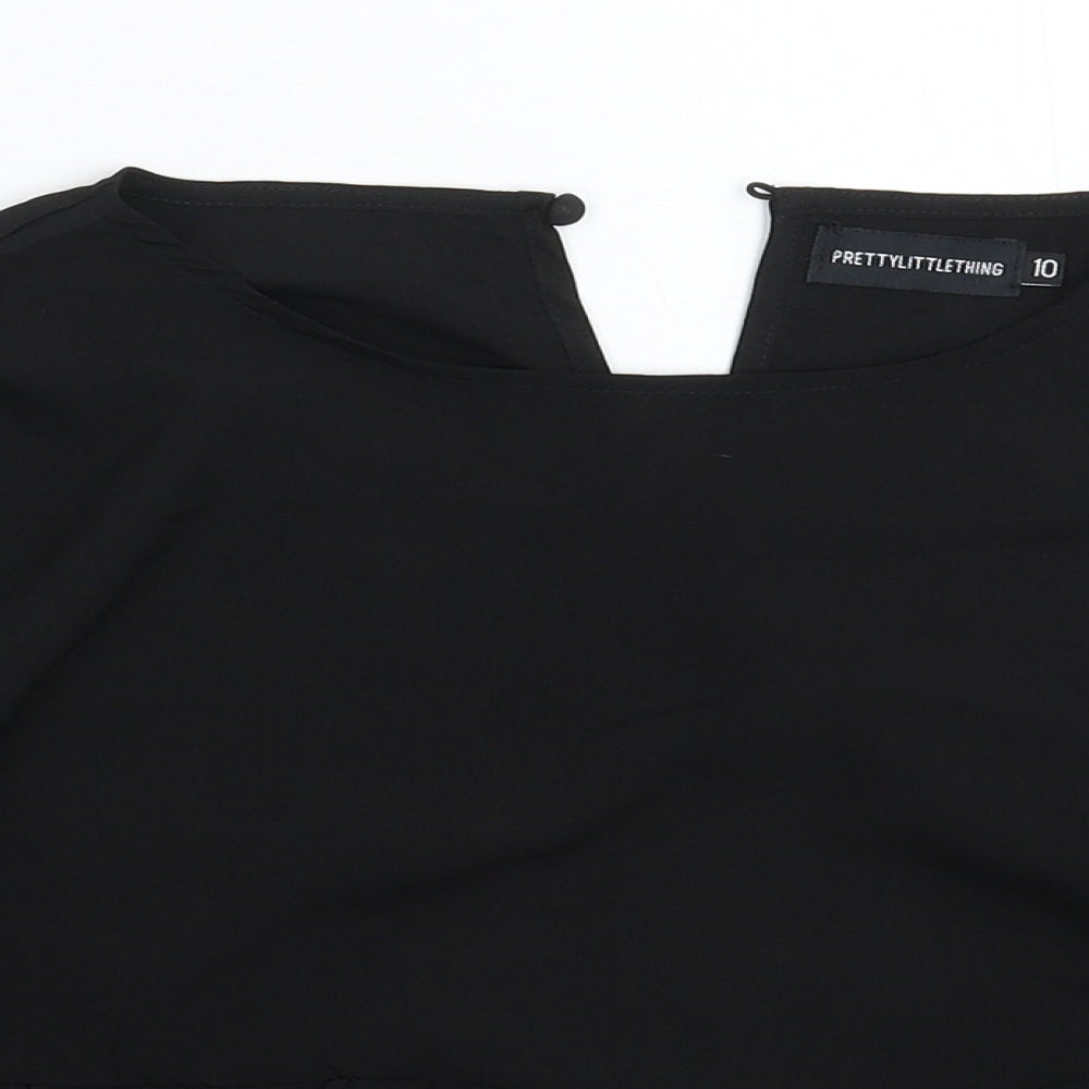 Womens UK Size 10 PRETTYLITTLETHING Black Basic Blouse