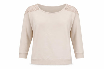 Front view of Jane Norman women’s beige pullover sweatshirt, size UK 10