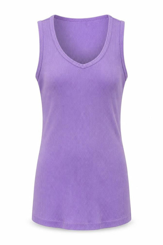 Front view of Jordanna women’s purple basic tank, size S