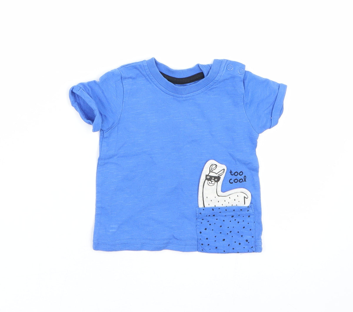 Additional front view of George boys’ blue basic t-shirt, size 0-3, months - llama