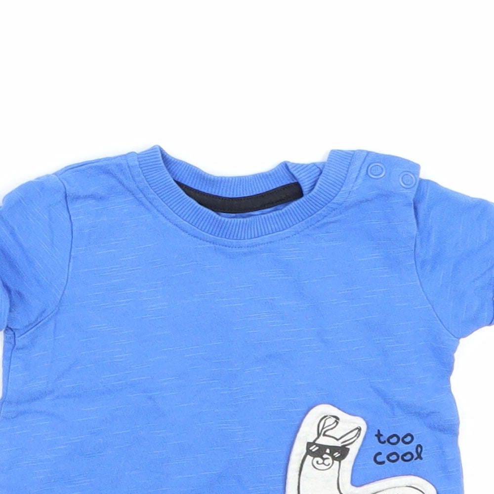 Close-up detail of George boys’ blue basic t-shirt, size 0-3, months - llama