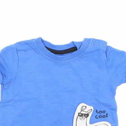 Close-up detail of George boys’ blue basic t-shirt, size 0-3, months - llama