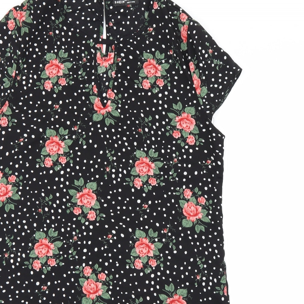 Shien Womens Black Floral  T-Shirt Dress  Size L