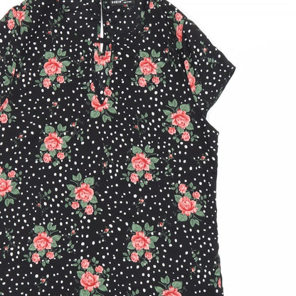 Shien Womens Black Floral  T-Shirt Dress  Size L