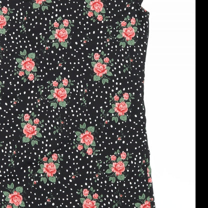 Shien Womens Black Floral  T-Shirt Dress  Size L