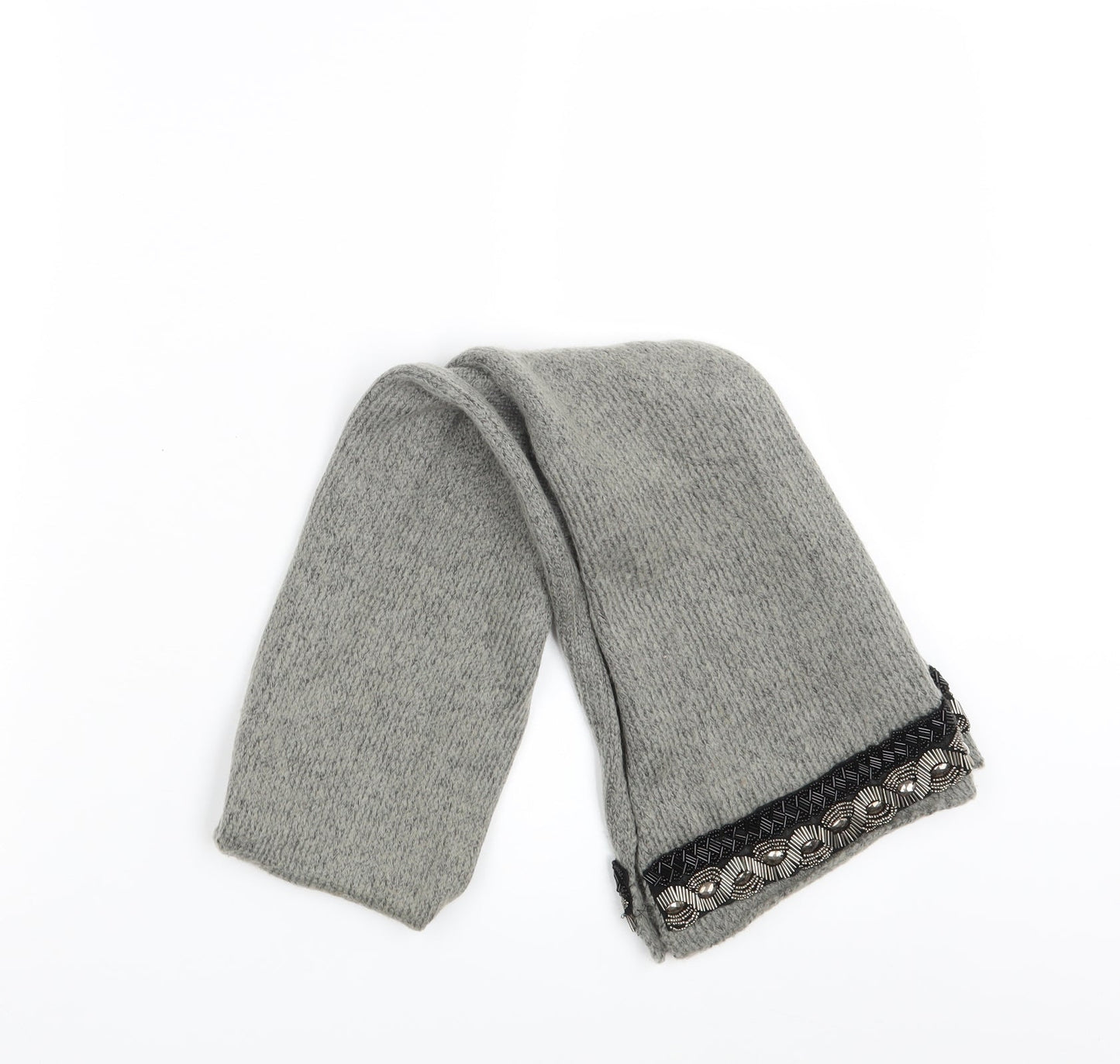 Preworn Womens Grey  Knit  Scarf   - beaded detail