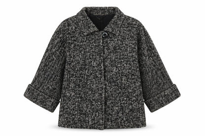 Front view of Mango SUIT women’s black herringbone jacket, size L