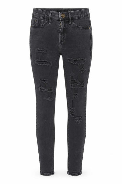 Front view of River Island women’s grey denim skinny jeans, size UK 6, 26-inch leg