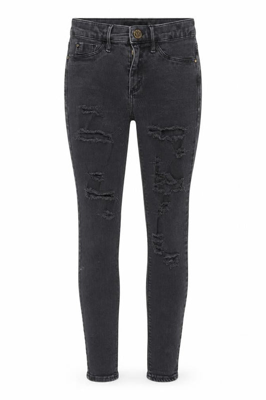 Front view of River Island women’s grey denim skinny jeans, size UK 6, 26-inch leg