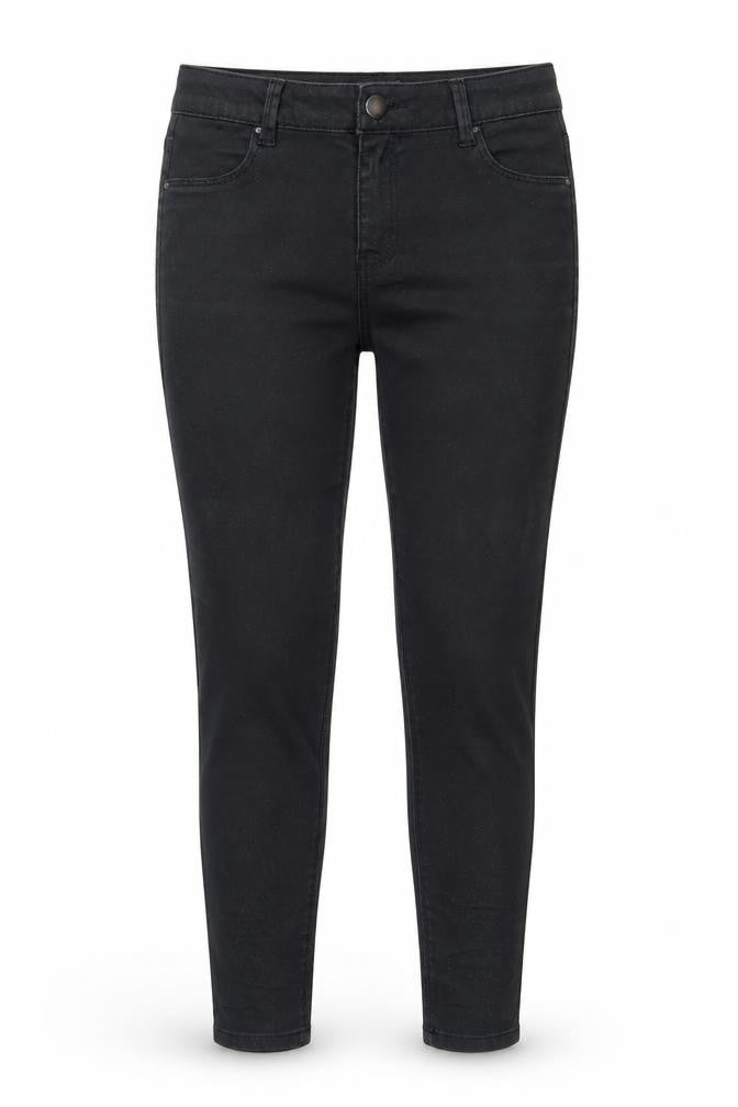 Front view of Dorothy Perkins women’s black denim skinny jeans, size UK 12, 29-inch leg - glittery